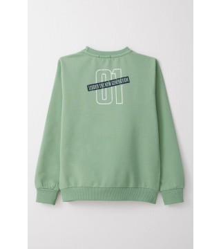 Erkek Çocuk Sweatshirt Yazı Baskılı Mint Yeşili (4-8 Yaş)