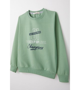 Erkek Çocuk Sweatshirt Yazı Baskılı Mint Yeşili (4-8 Yaş)