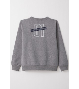 Erkek Çocuk Sweatshirt Yazı Baskılı Koyu Gri Melanj (4-8 Yaş)