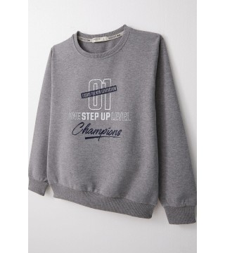 Erkek Çocuk Sweatshirt Yazı Baskılı Koyu Gri Melanj (4-8 Yaş)