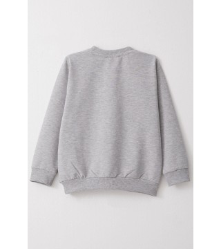 Kız Çocuk Sweatshirt Yazı & Kelebek Baskılı Açık Gri Melanj (3-8 Yaş)