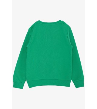 Erkek Çocuk Sweatshirt Kabartmalı Yazı Nakış Baskılı Yeşil (4-9 Yaş)