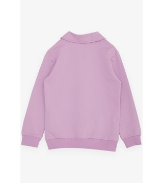 Kız Çocuk Sweatshirt Magıc Yazı Baskılı Yarım Fermuarlı Polo Yaka Lila (8-14 Yaş)