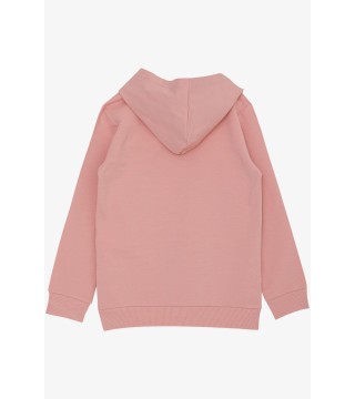 Kız Çocuk Sweatshirt Kapüşonlu Simli Yazı Baskılı Gülkurusu (5-10 Yaş)