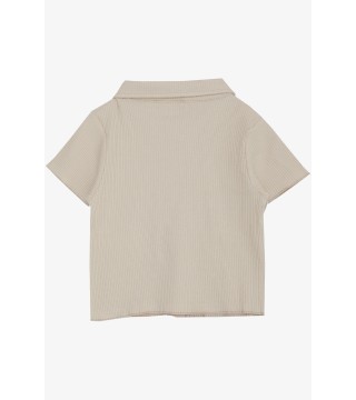 Kız Çocuk Tişört Crop Çıtçıtlı Fitilli Bej (9-14 Yaş)