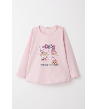 Kız Bebek Taytlı Takım Sevimli Dostlar Temalı Ayıcık Baskılı Pembe (9 Ay-3 Yaş)