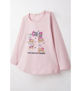 Kız Bebek Taytlı Takım Sevimli Dostlar Temalı Ayıcık Baskılı Pembe (9 Ay-3 Yaş)