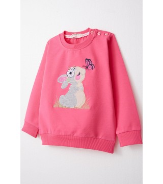 Kız Bebek Eşofman Takım Tavşan & Kelebek Nakışlı Pembe (9 Ay-3 Yaş)