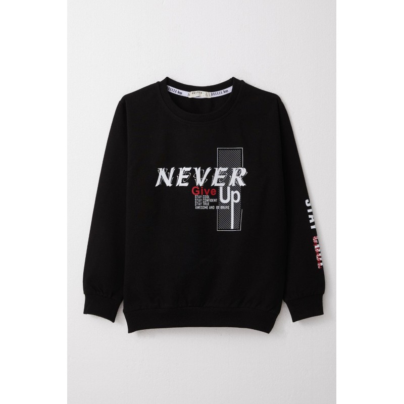 Erkek Çocuk Sweatshirt Motivasyon Temalı Siyah (8-12 Yaş)