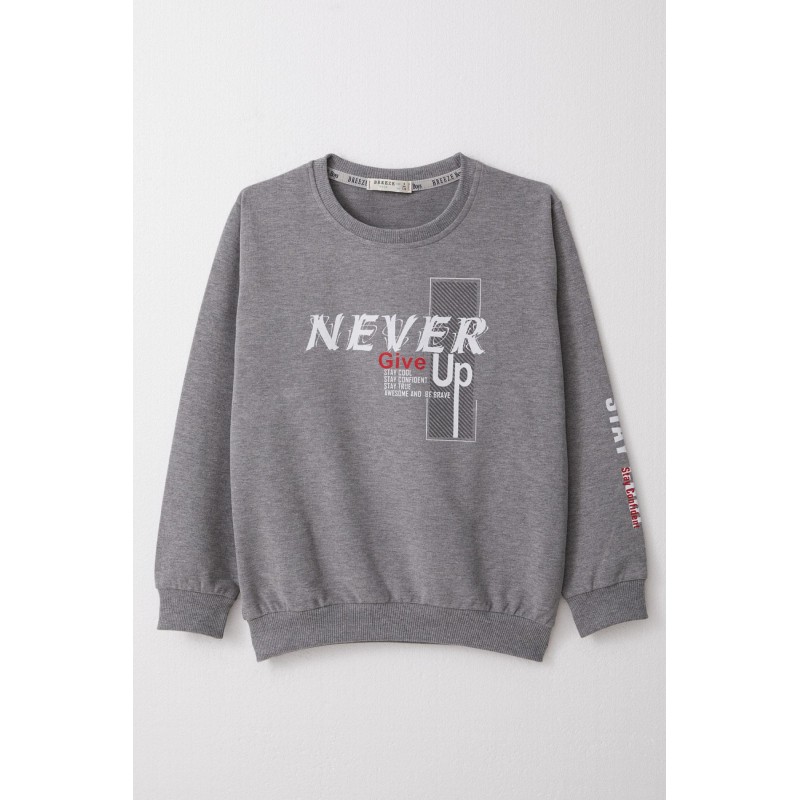 Erkek Çocuk Sweatshirt Motivasyon Temalı Koyu Gri Melanj (8-12 Yaş)