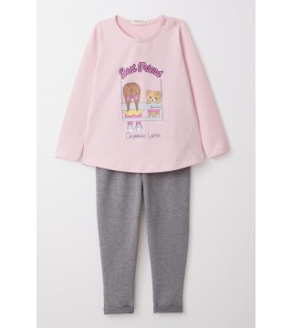 Kız Bebek Taytlı Takım Arkadaş Temalı Taytı Fiyonklu Pembe (9 Ay-3 Yaş)