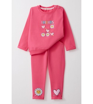 Kız Bebek Taytlı Takım Xox Oyun Baskılı Sevimli Kedicik Pembe (9 Ay-3 Yaş)