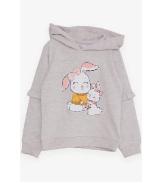 Kız Çocuk Sweatshirt Tavşancık Baskılı Bej Melanj (1.5-5 Yaş)