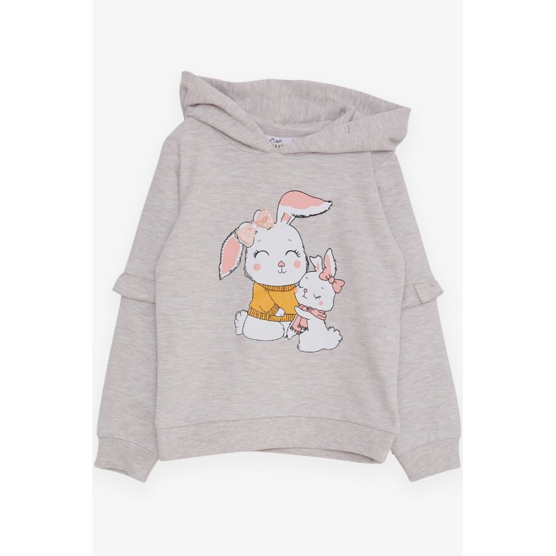 Kız Çocuk Sweatshirt Tavşancık Baskılı Bej Melanj (1.5-5 Yaş)