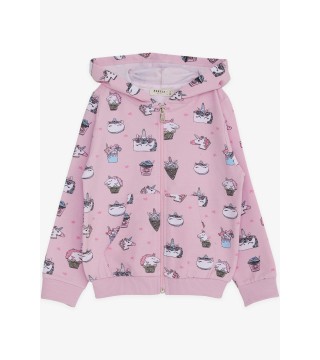 Kız Bebek Hırka Unicorn Baskılı Pembe (9 Ay-3 Yaş)
