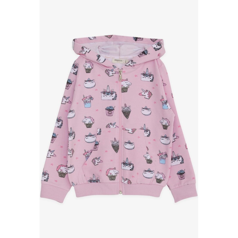 Kız Bebek Hırka Unicorn Baskılı Pembe (9 Ay-3 Yaş)