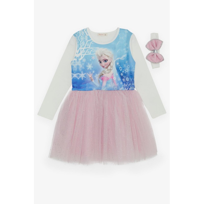 Kız Çocuk Uzun Kollu Elbise Karlar Kraliçesi Elsa Mavi (5-10 Yaş)