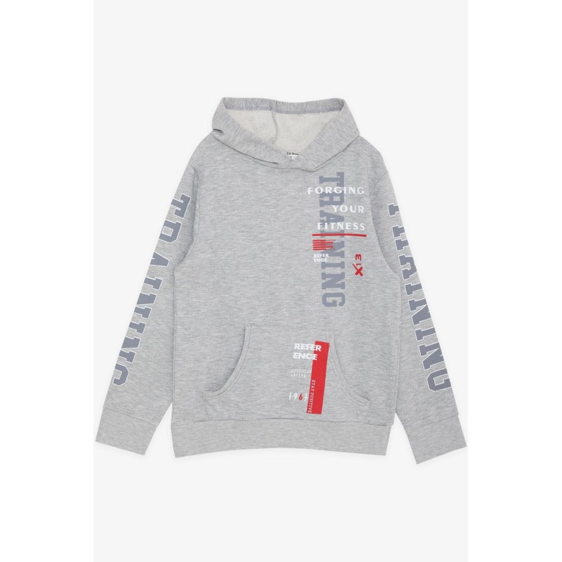 Erkek Çocuk Sweatshirt Kapüşonlu Kanguru Cepli Gri Melanj (9-14 Yaş)