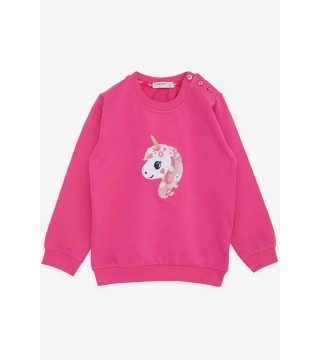Kız Çocuk Sweatshirt Unicorn Nakış Baskılı Fuşya (1.5-5 Yaş)