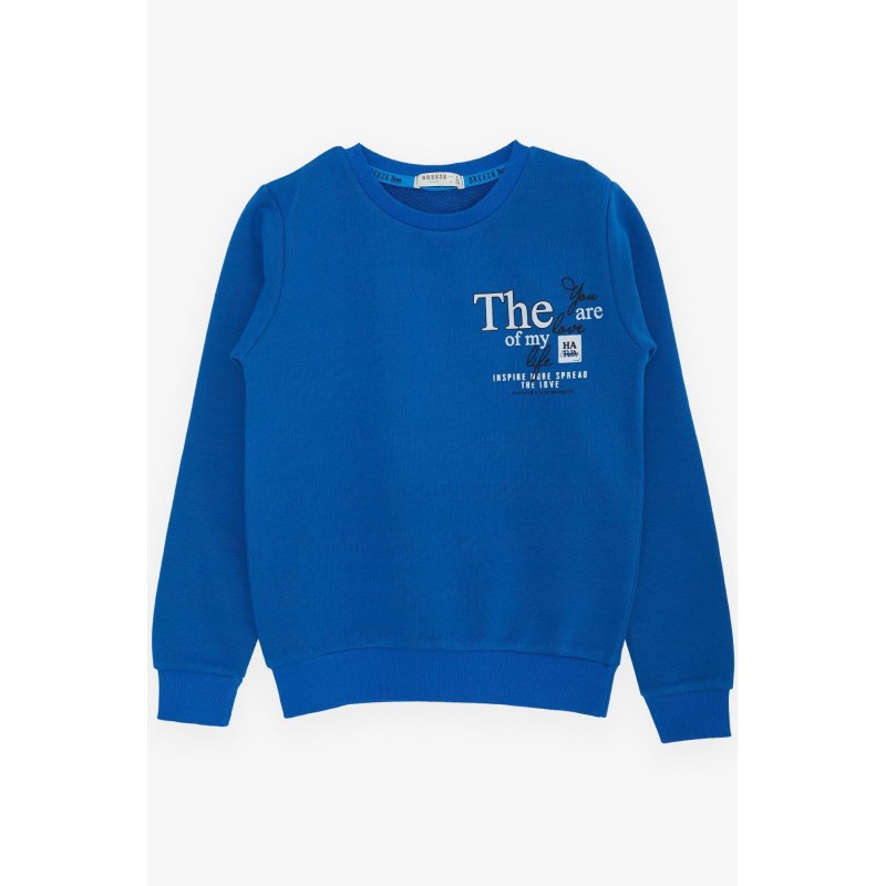 Erkek Çocuk Sweatshirt Yazı Baskılı Saks Mavisi (8-14 Yaş)