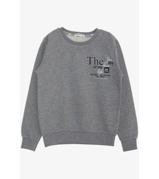 Erkek Çocuk Sweatshirt Yazı Baskılı Koyu Gri Melanj (8-14 Yaş)