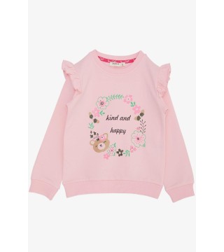 Kız Çocuk Sweatshirt Nazik & Mutlu Sevimli Ayıcık Baskılı Pembe (2-6 Yaş)