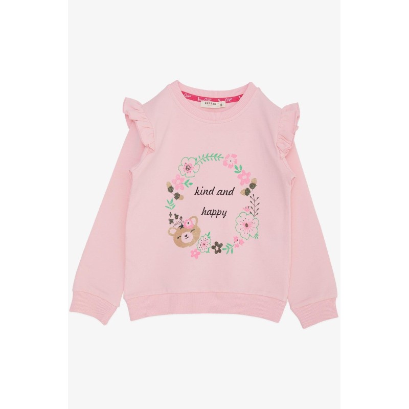 Kız Çocuk Sweatshirt Nazik & Mutlu Sevimli Ayıcık Baskılı Pembe (2-6 Yaş)