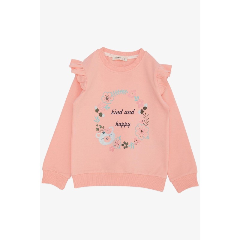 Kız Çocuk Sweatshirt Nazik & Mutlu Sevimli Ayıcık Baskılı Somon (2-6 Yaş)