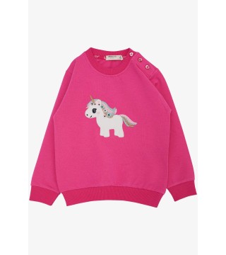 Kız Çocuk Sweatshirt Sevimli Unicorn Nakışlı Yıldızlı Fuşya (1.5-5 Yaş)