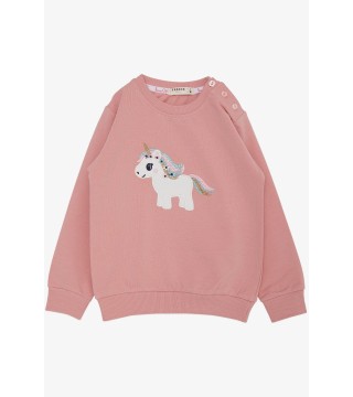 Kız Çocuk Sweatshirt Sevimli Unicorn Nakışlı Yıldızlı Gülkurusu (1.5-5 Yaş)