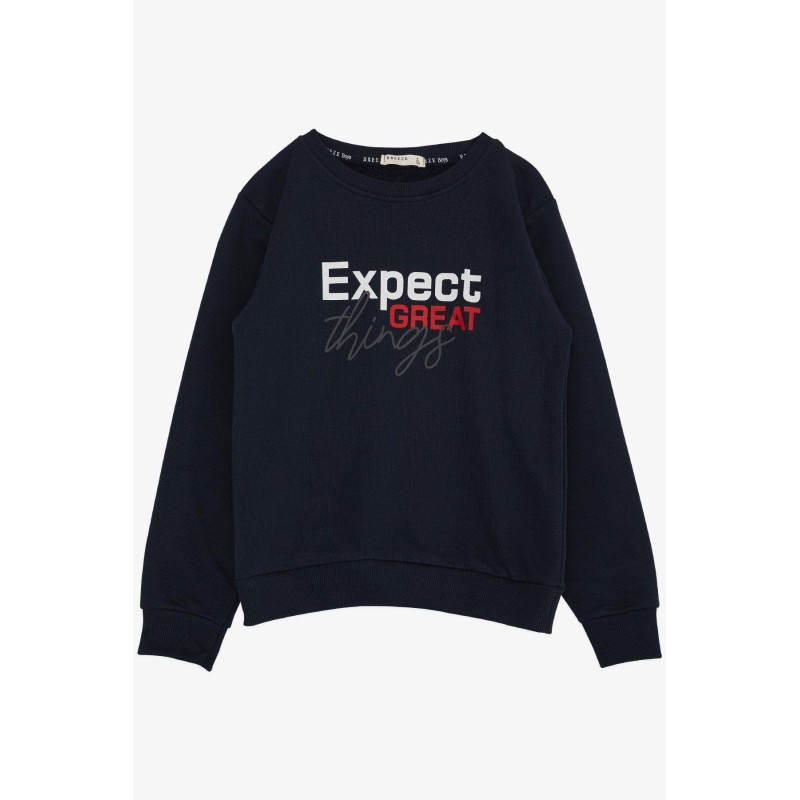Erkek Çocuk Sweatshirt Yazı Baskılı Lacivert (4-8 Yaş)