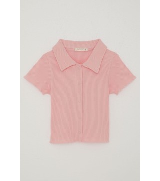 Kız Çocuk Tişört Crop Çıtçıtlı Fitilli Pembe (9-14 Yaş)