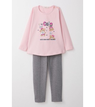 Kız Bebek Taytlı Takım Sevimli Dostlar Temalı Ayıcık Baskılı Pembe (9 Ay-3 Yaş)
