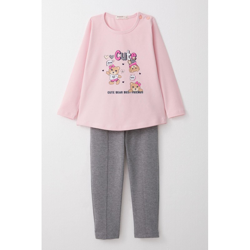 Kız Bebek Taytlı Takım Sevimli Dostlar Temalı Ayıcık Baskılı Pembe (9 Ay-3 Yaş)