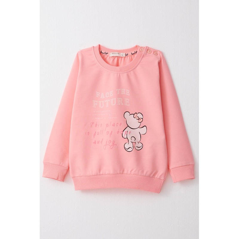 Kız Çocuk Sweatshirt Ayıcık & Yazı Baskılı Pembe (1.5-5 Yaş)