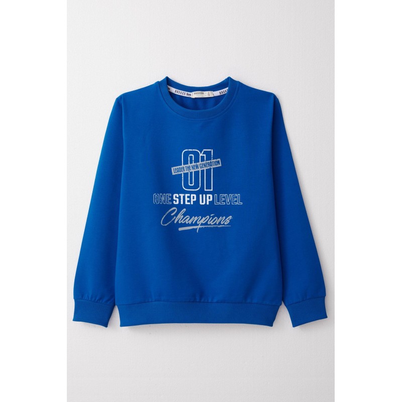 Erkek Çocuk Sweatshirt Yazı Baskılı Saks Mavisi (4-8 Yaş)