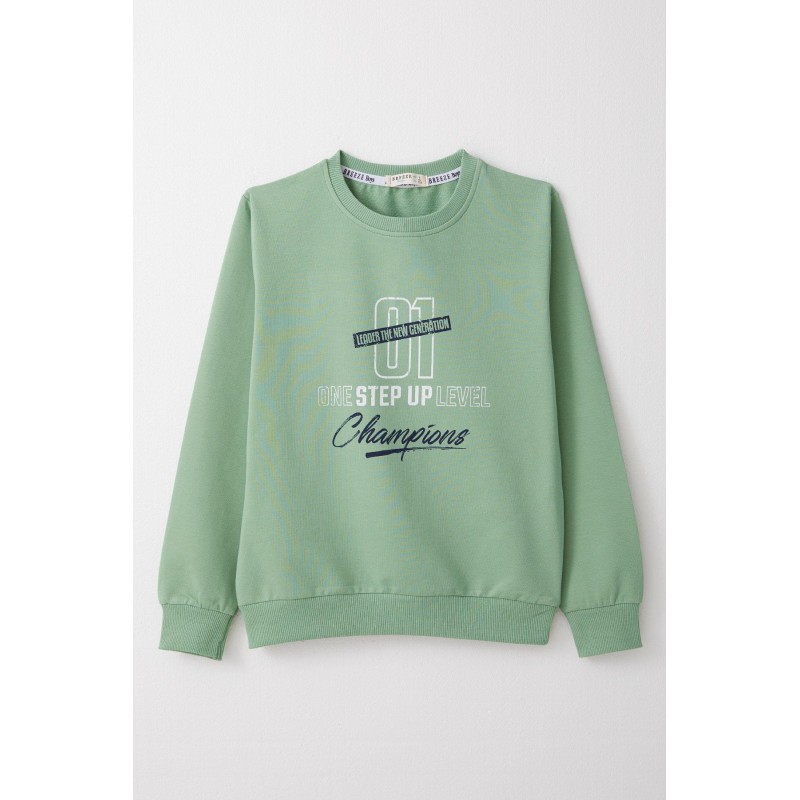 Erkek Çocuk Sweatshirt Yazı Baskılı Mint Yeşili (4-8 Yaş)