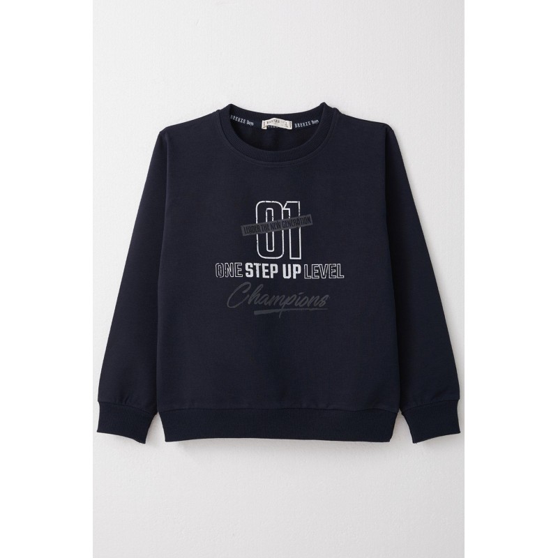 Erkek Çocuk Sweatshirt Yazı Baskılı Lacivert (4-8 Yaş)