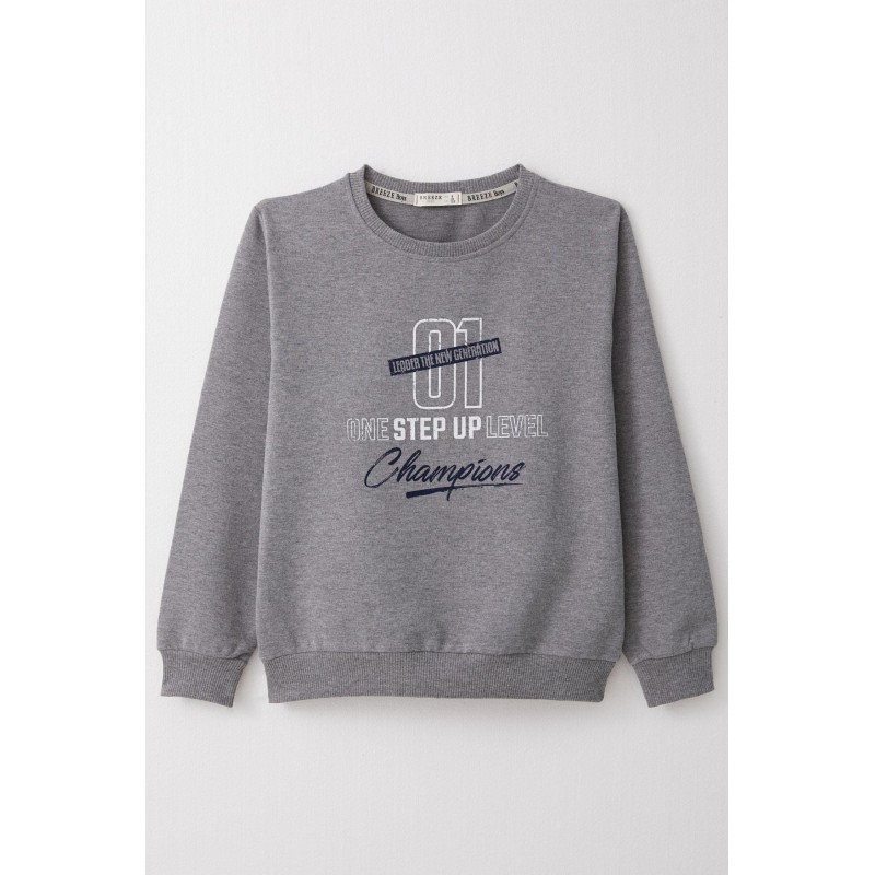 Erkek Çocuk Sweatshirt Yazı Baskılı Koyu Gri Melanj (4-8 Yaş)