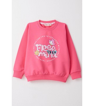 Kız Çocuk Sweatshirt Yazı & Kelebek Baskılı Pembe (3-8 Yaş)