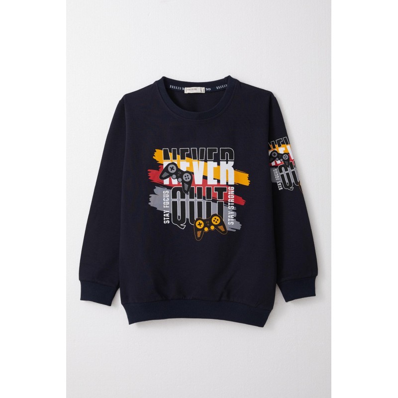 Erkek Çocuk Sweatshirt Oyun Konsolu Baskılı Lacivert (6-12 Yaş)