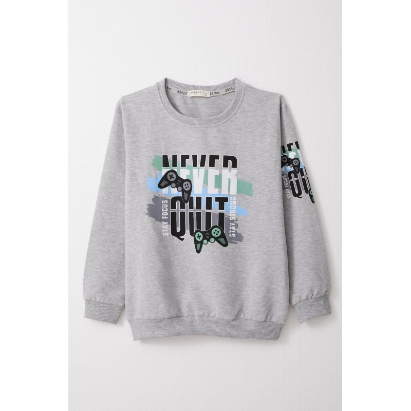 Erkek Çocuk Sweatshirt Oyun Konsolu Baskılı Açık Gri Melanj (6-12 Yaş)